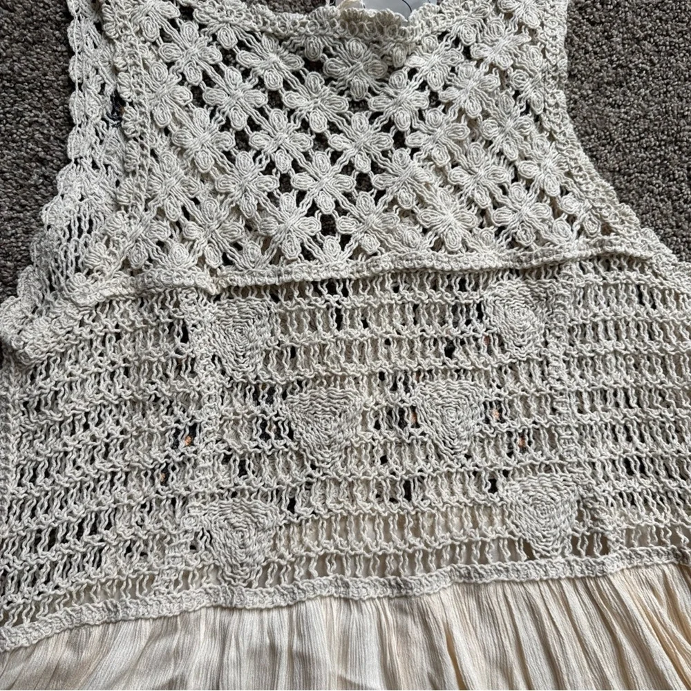 Hem & Thread Women’s Medium Cream Crochet Top Dress - Picture 11 of 13